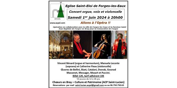 Concert orgue, voix et violoncelle - Samedi 1er Juin 2024